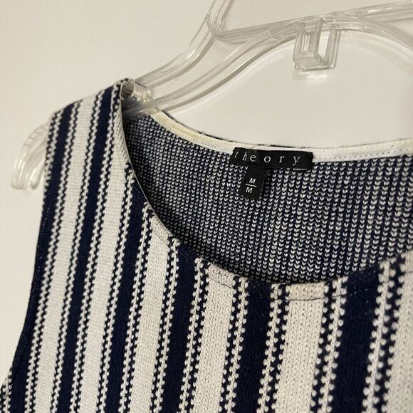 THEORY navy white knitted striped sleeveless tank top size medium - Picture 2 of 5
